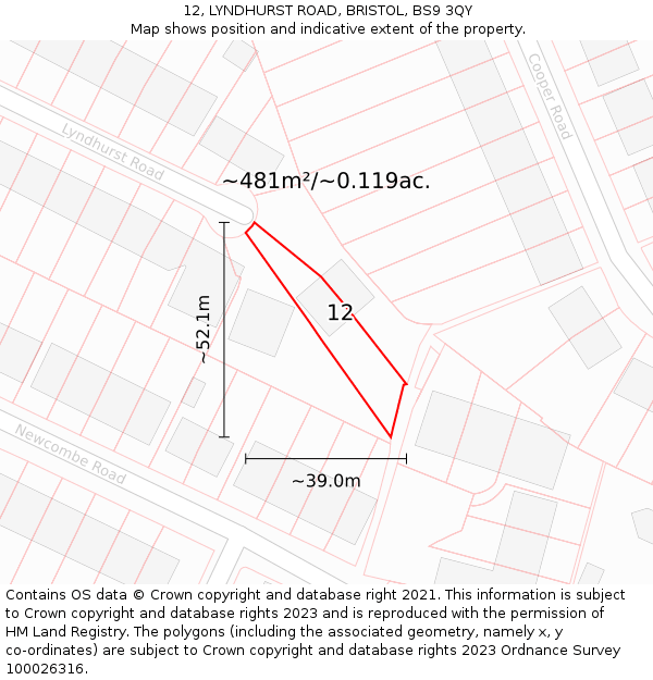12, LYNDHURST ROAD, BRISTOL, BS9 3QY: Plot and title map
