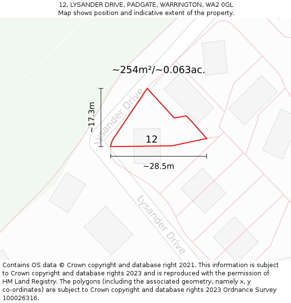 12, LYSANDER DRIVE, PADGATE, WARRINGTON, WA2 0GL: Plot and title map