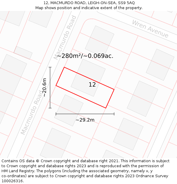 12, MACMURDO ROAD, LEIGH-ON-SEA, SS9 5AQ: Plot and title map