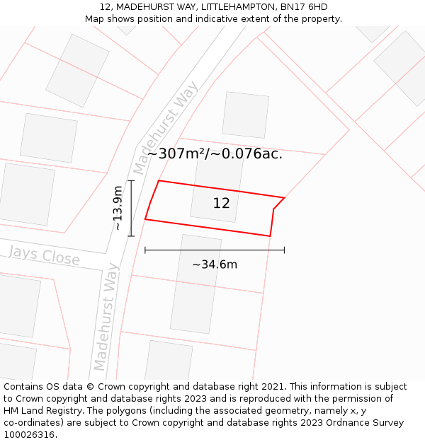 12, MADEHURST WAY, LITTLEHAMPTON, BN17 6HD: Plot and title map