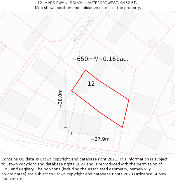 12, MAES EWAN, SOLVA, HAVERFORDWEST, SA62 6TU: Plot and title map