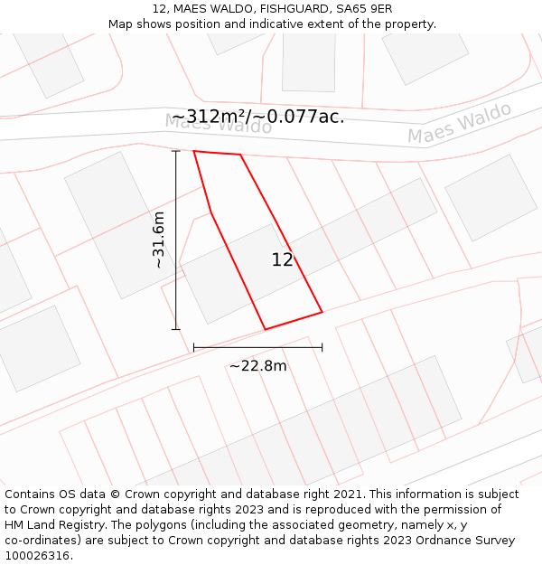 12, MAES WALDO, FISHGUARD, SA65 9ER: Plot and title map