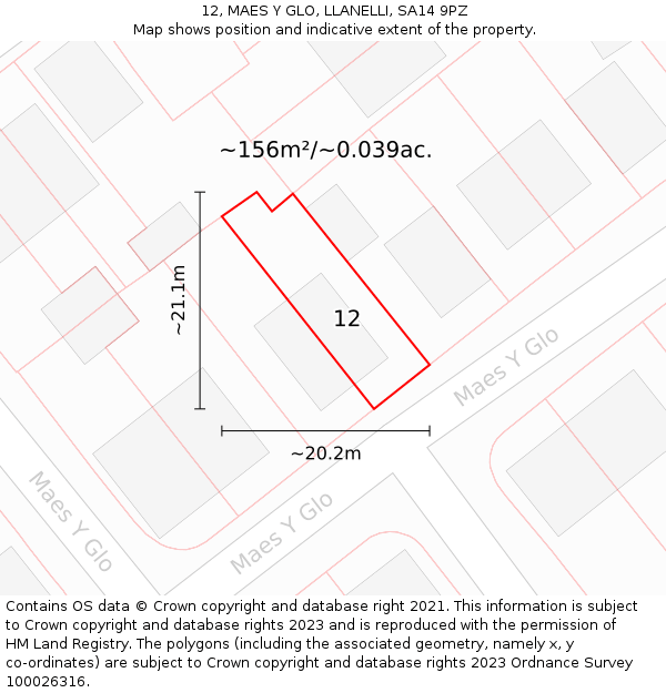 12, MAES Y GLO, LLANELLI, SA14 9PZ: Plot and title map