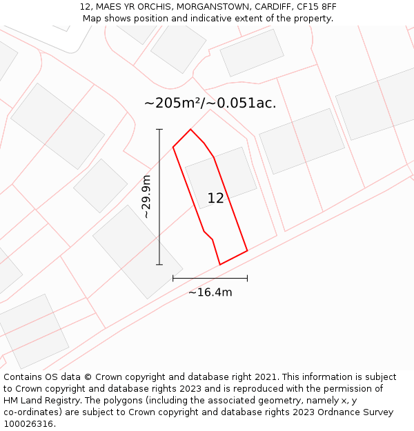 12, MAES YR ORCHIS, MORGANSTOWN, CARDIFF, CF15 8FF: Plot and title map