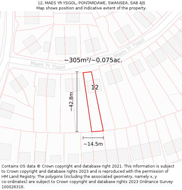 12, MAES YR YSGOL, PONTARDAWE, SWANSEA, SA8 4JS: Plot and title map