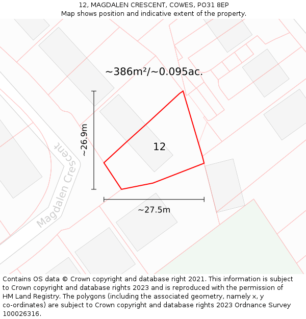 12, MAGDALEN CRESCENT, COWES, PO31 8EP: Plot and title map