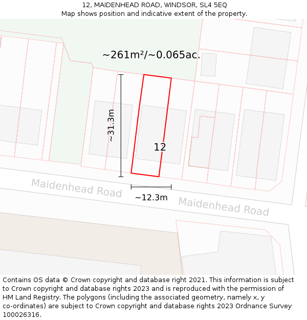 12, MAIDENHEAD ROAD, WINDSOR, SL4 5EQ: Plot and title map