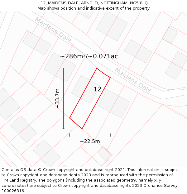 12, MAIDENS DALE, ARNOLD, NOTTINGHAM, NG5 8LQ: Plot and title map