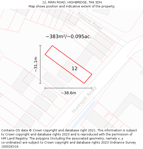 12, MAIN ROAD, HIGHBRIDGE, TA9 3DN: Plot and title map