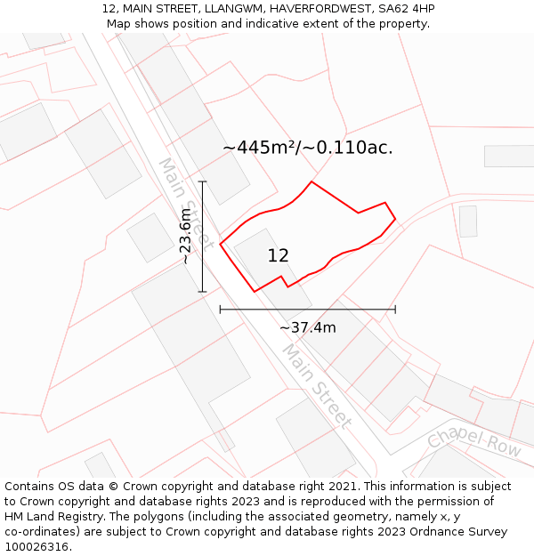 12, MAIN STREET, LLANGWM, HAVERFORDWEST, SA62 4HP: Plot and title map