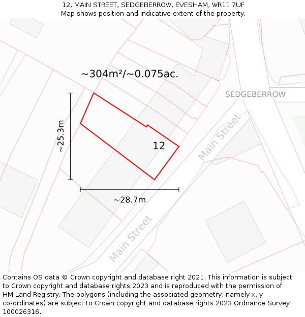 12, MAIN STREET, SEDGEBERROW, EVESHAM, WR11 7UF: Plot and title map