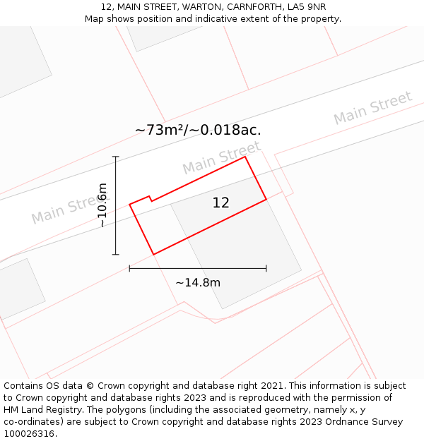 12, MAIN STREET, WARTON, CARNFORTH, LA5 9NR: Plot and title map