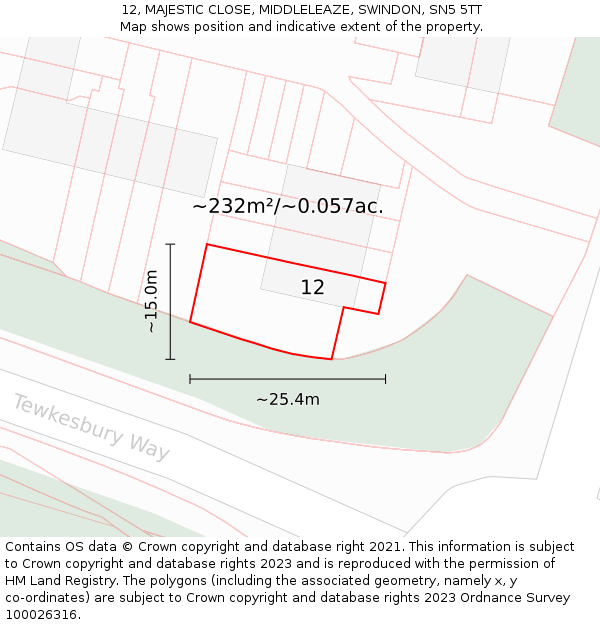 12, MAJESTIC CLOSE, MIDDLELEAZE, SWINDON, SN5 5TT: Plot and title map