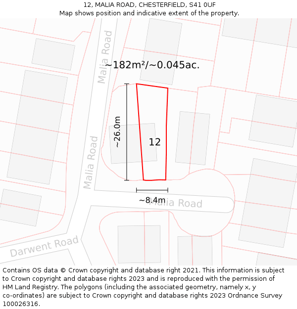 12, MALIA ROAD, CHESTERFIELD, S41 0UF: Plot and title map