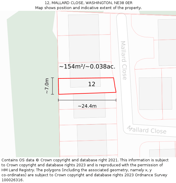 12, MALLARD CLOSE, WASHINGTON, NE38 0ER: Plot and title map