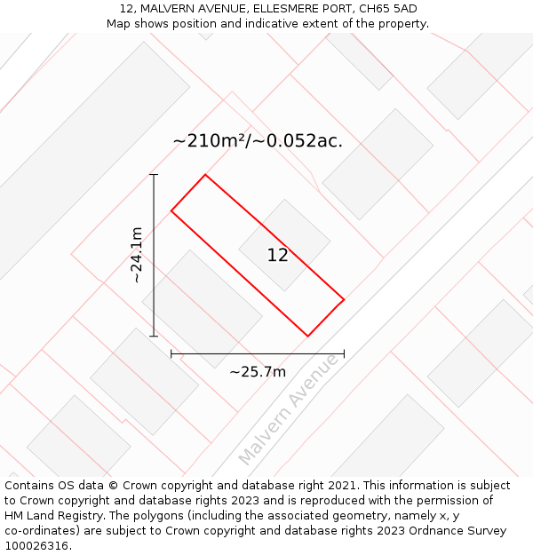 12, MALVERN AVENUE, ELLESMERE PORT, CH65 5AD: Plot and title map