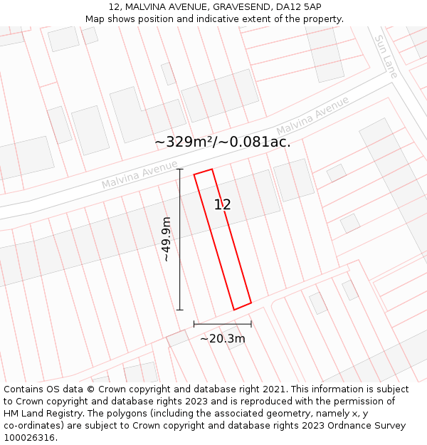 12, MALVINA AVENUE, GRAVESEND, DA12 5AP: Plot and title map