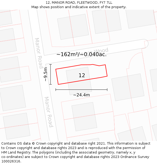 12, MANOR ROAD, FLEETWOOD, FY7 7LL: Plot and title map