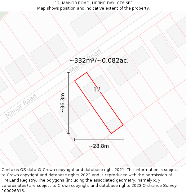 12, MANOR ROAD, HERNE BAY, CT6 6RF: Plot and title map