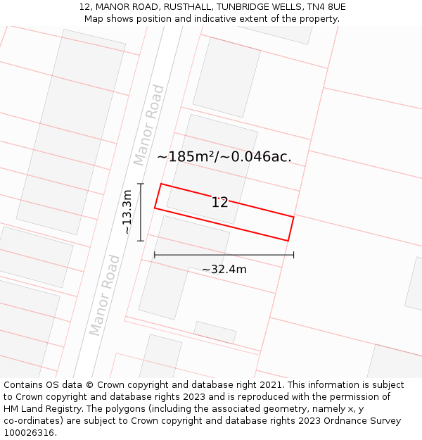 12, MANOR ROAD, RUSTHALL, TUNBRIDGE WELLS, TN4 8UE: Plot and title map