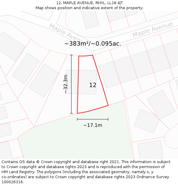 12, MAPLE AVENUE, RHYL, LL18 4JT: Plot and title map