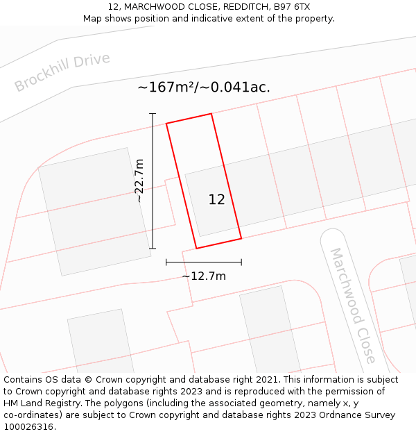 12, MARCHWOOD CLOSE, REDDITCH, B97 6TX: Plot and title map