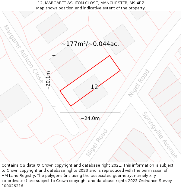 12, MARGARET ASHTON CLOSE, MANCHESTER, M9 4PZ: Plot and title map