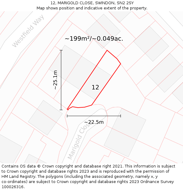 12, MARIGOLD CLOSE, SWINDON, SN2 2SY: Plot and title map