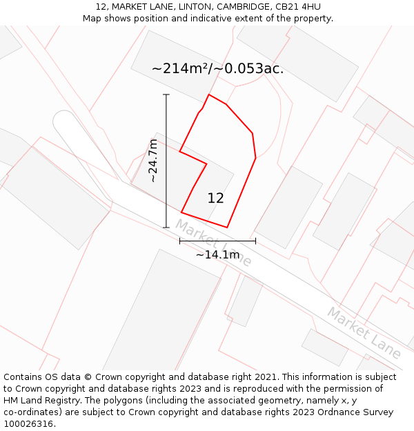 12, MARKET LANE, LINTON, CAMBRIDGE, CB21 4HU: Plot and title map