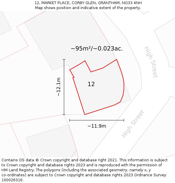 12, MARKET PLACE, CORBY GLEN, GRANTHAM, NG33 4NH: Plot and title map