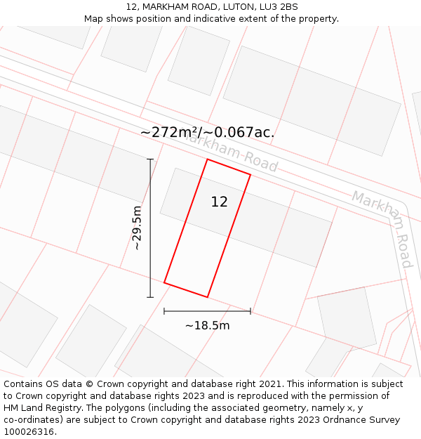 12, MARKHAM ROAD, LUTON, LU3 2BS: Plot and title map