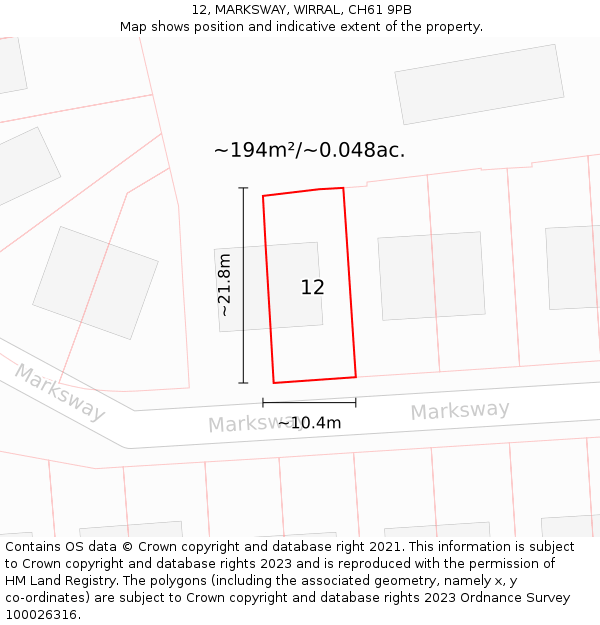 12, MARKSWAY, WIRRAL, CH61 9PB: Plot and title map