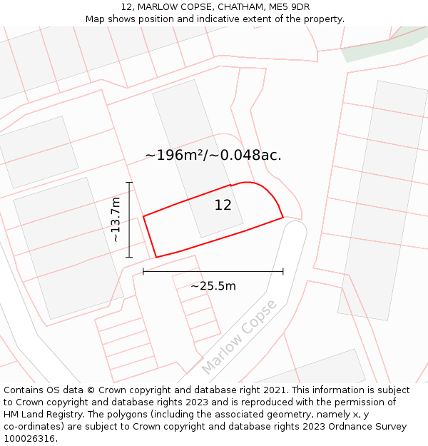 12, MARLOW COPSE, CHATHAM, ME5 9DR: Plot and title map