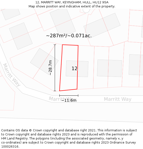 12, MARRITT WAY, KEYINGHAM, HULL, HU12 9SA: Plot and title map