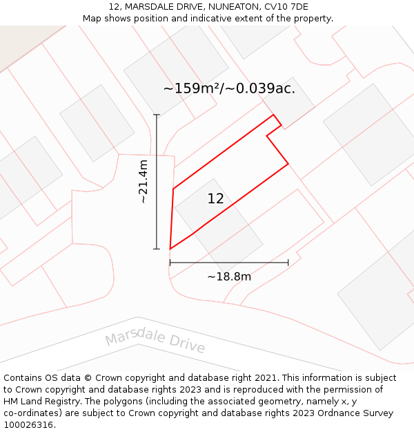 12, MARSDALE DRIVE, NUNEATON, CV10 7DE: Plot and title map