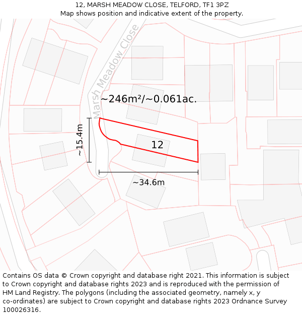 12, MARSH MEADOW CLOSE, TELFORD, TF1 3PZ: Plot and title map