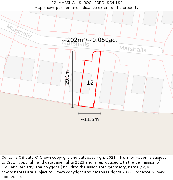 12, MARSHALLS, ROCHFORD, SS4 1SP: Plot and title map