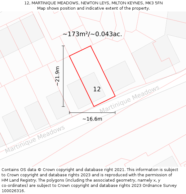 12, MARTINIQUE MEADOWS, NEWTON LEYS, MILTON KEYNES, MK3 5FN: Plot and title map