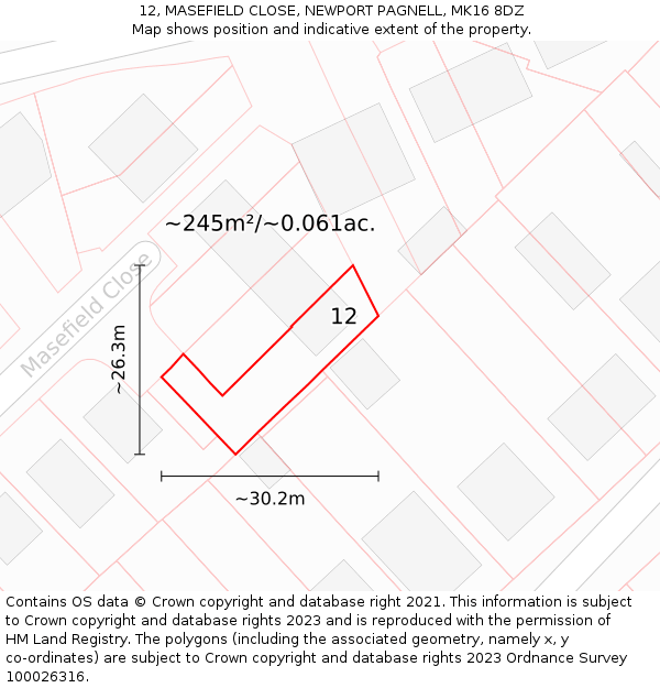 12, MASEFIELD CLOSE, NEWPORT PAGNELL, MK16 8DZ: Plot and title map