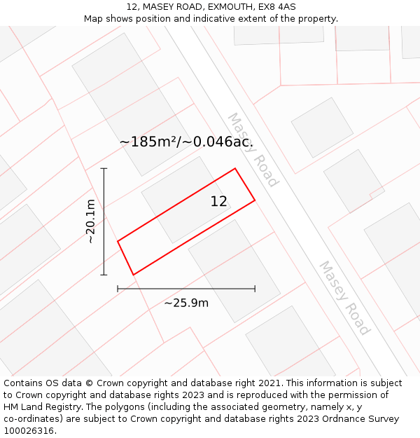 12, MASEY ROAD, EXMOUTH, EX8 4AS: Plot and title map