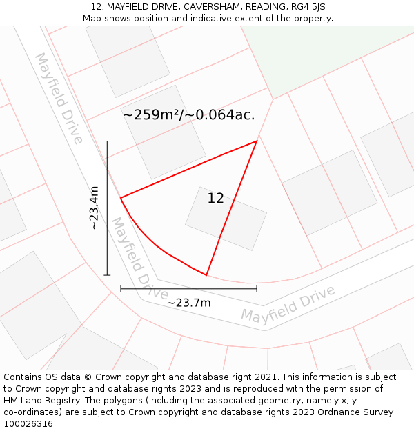 12, MAYFIELD DRIVE, CAVERSHAM, READING, RG4 5JS: Plot and title map