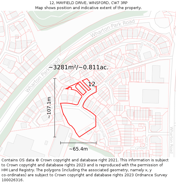 12, MAYFIELD DRIVE, WINSFORD, CW7 3RP: Plot and title map