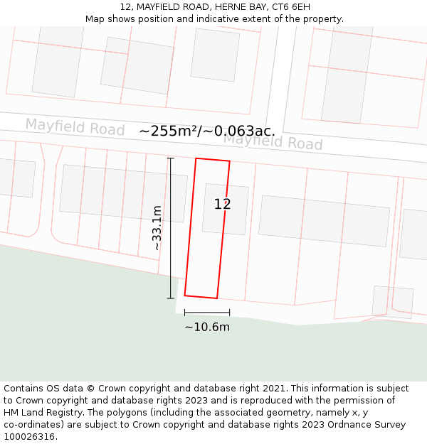 12, MAYFIELD ROAD, HERNE BAY, CT6 6EH: Plot and title map