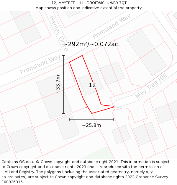 12, MAYTREE HILL, DROITWICH, WR9 7QT: Plot and title map