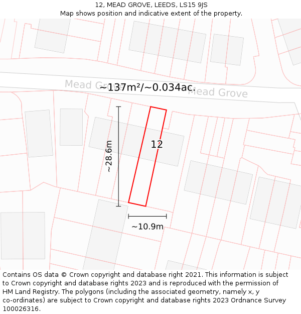 12, MEAD GROVE, LEEDS, LS15 9JS: Plot and title map