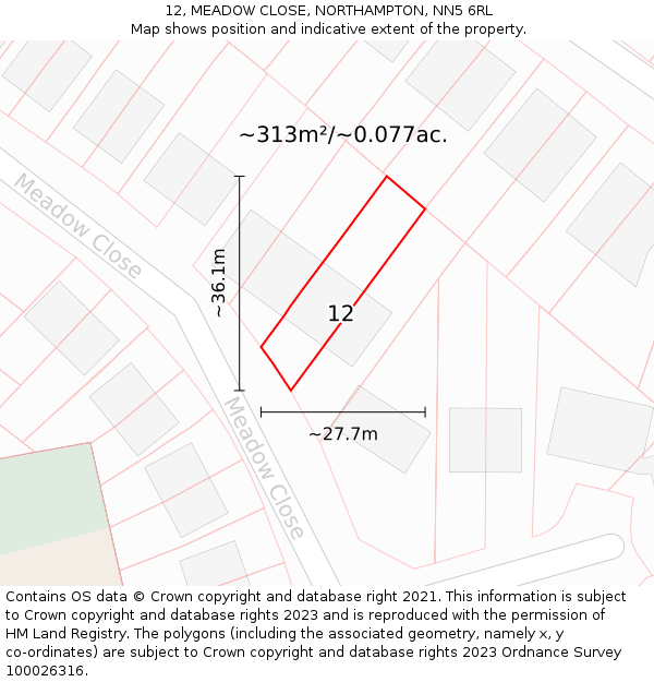 12, MEADOW CLOSE, NORTHAMPTON, NN5 6RL: Plot and title map