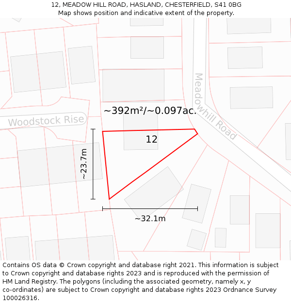 12, MEADOW HILL ROAD, HASLAND, CHESTERFIELD, S41 0BG: Plot and title map