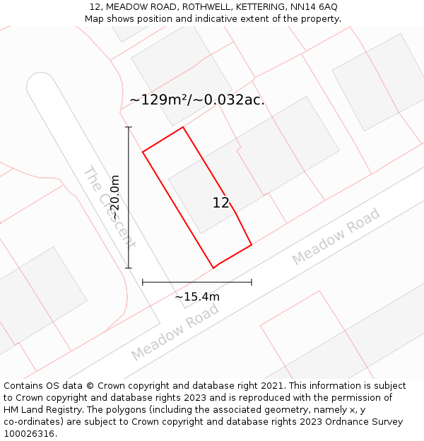 12, MEADOW ROAD, ROTHWELL, KETTERING, NN14 6AQ: Plot and title map