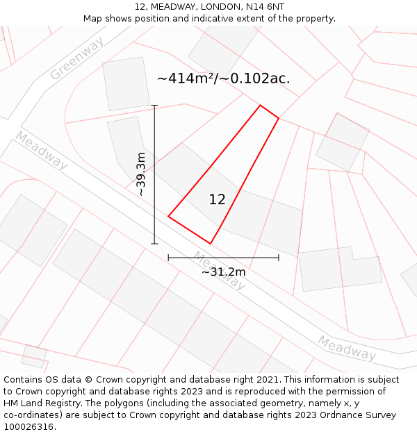 12, MEADWAY, LONDON, N14 6NT: Plot and title map