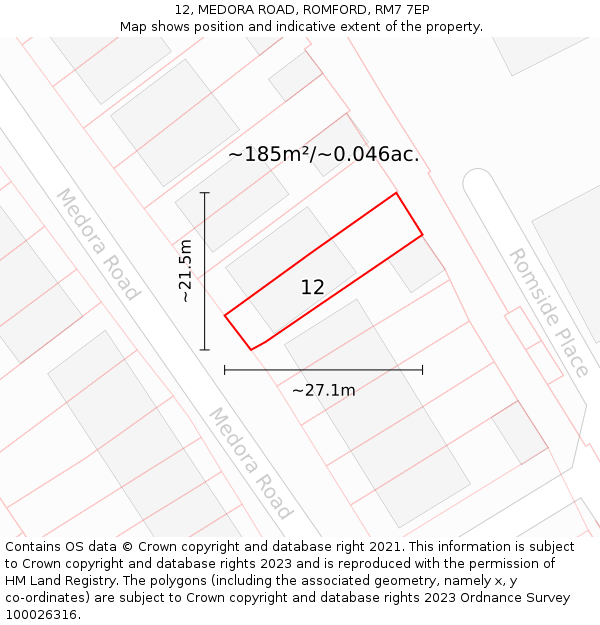 12, MEDORA ROAD, ROMFORD, RM7 7EP: Plot and title map